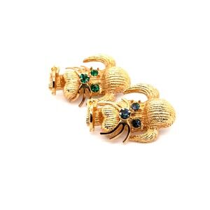 Vintage Gold Tone Poodle Brooch Pin Set Blue Green Rhinestone Eyes Dog Jewelry
